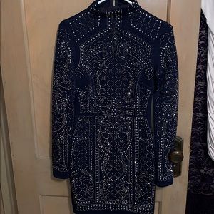 Navy blue studded long sleeve mini dress